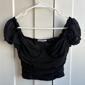 Black Puff Sleeve Crop Top